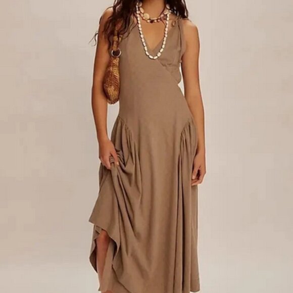 Free People Maisie Midi Dress Sleeveless Wrap V Neck Straps Tie XL - Picture 3 of 3